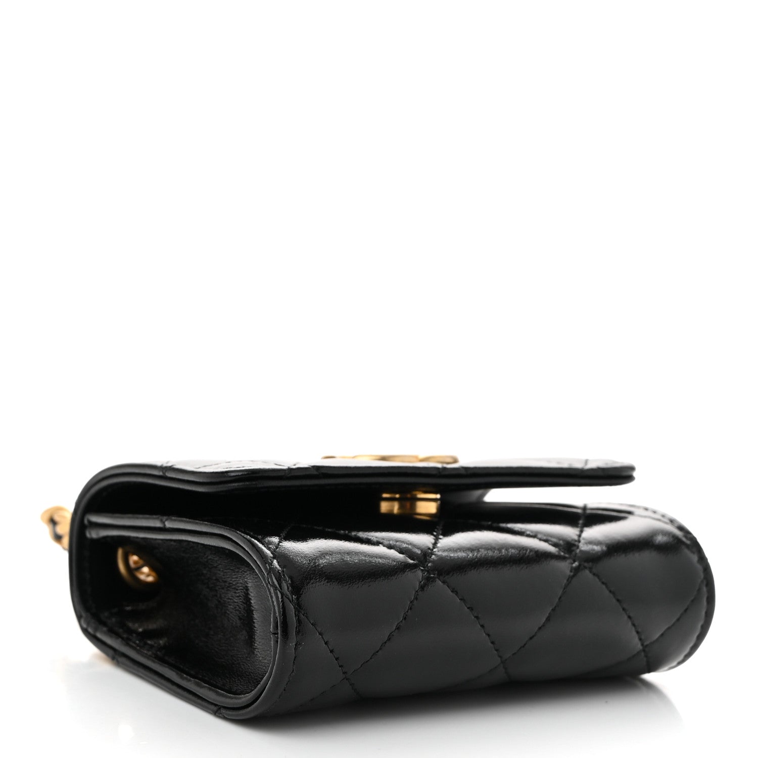 Chanel Shiny Lambskin Quilted Medallion Card Holder On Chain Black 4 of 10