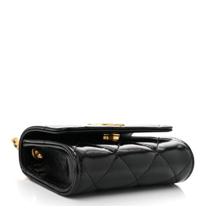 Chanel Shiny Lambskin Quilted Medallion Card Holder On Chain Black 4 of 10
