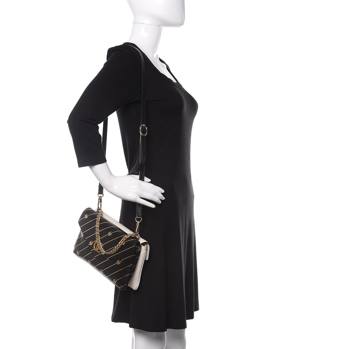 Calfskin Diagonal GG Medium Thiara Double Envelope Shoulder Bag Black White