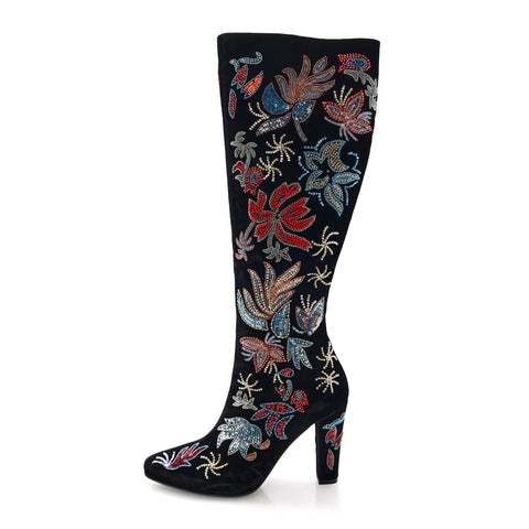 Velvet Embroidered Claire Boots 36 Black