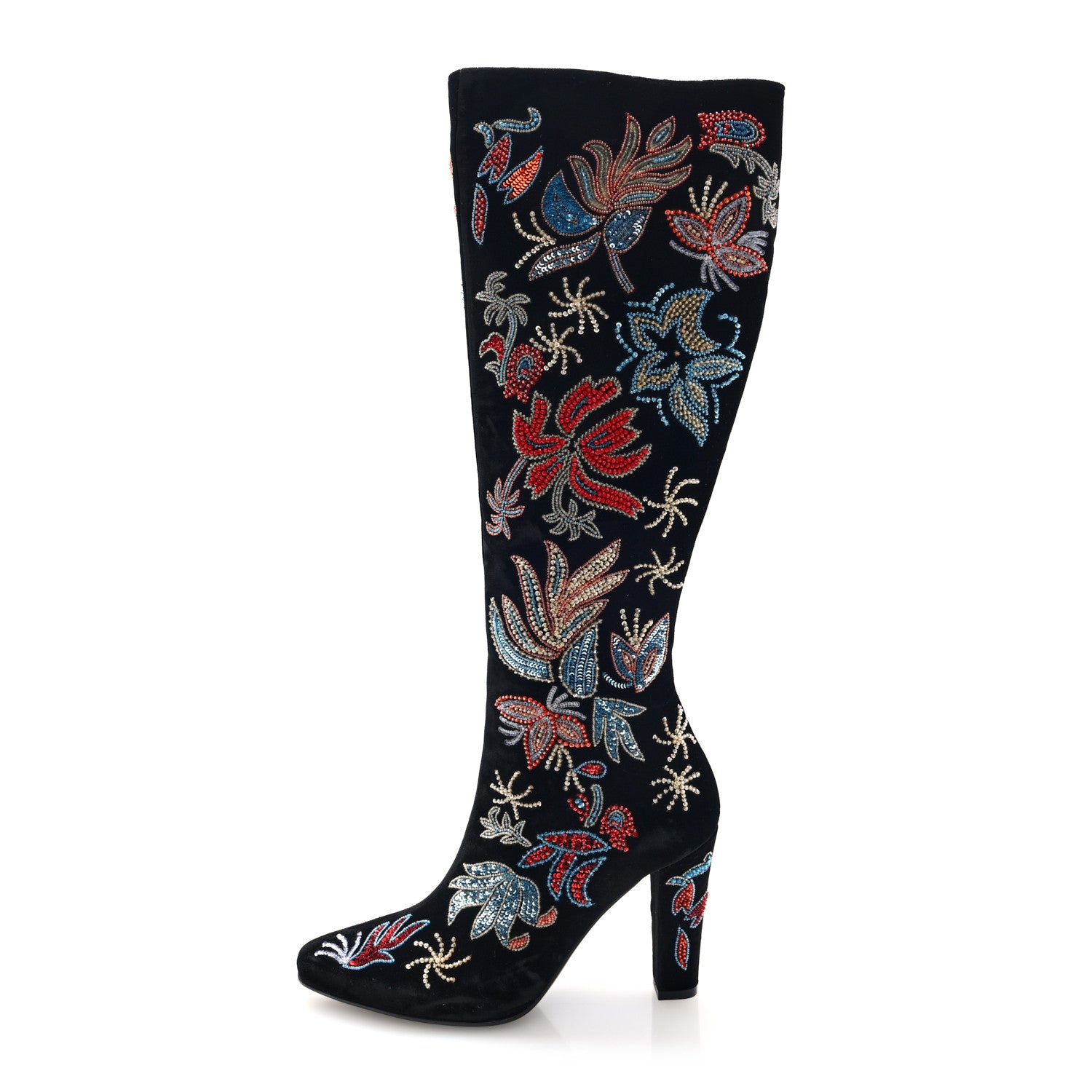 Saint Laurent Velvet Embroidered Claire Boots 36 Black 1 of 9