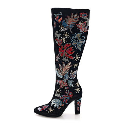 Saint Laurent Velvet Embroidered Claire Boots 36 Black 1 of 9