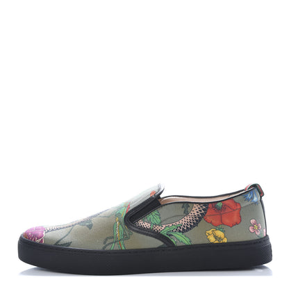 Gucci Canvas Miro Soft Calfskin Web Floral Snake Print Mens Dublin Slip On Sneakers 8 Militare Multicolor Black 1 of 11