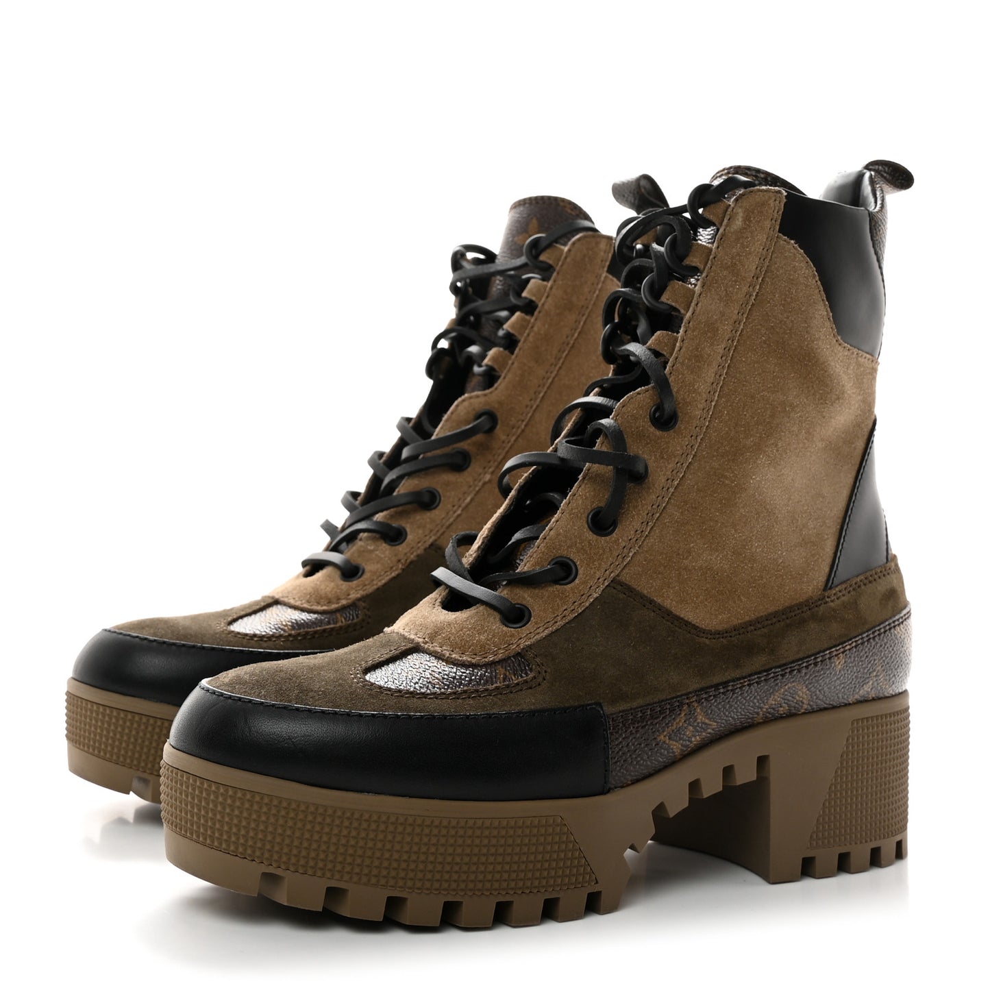 Suede Calfskin Monogram Laureate Platform Desert Boots 39 Taupe