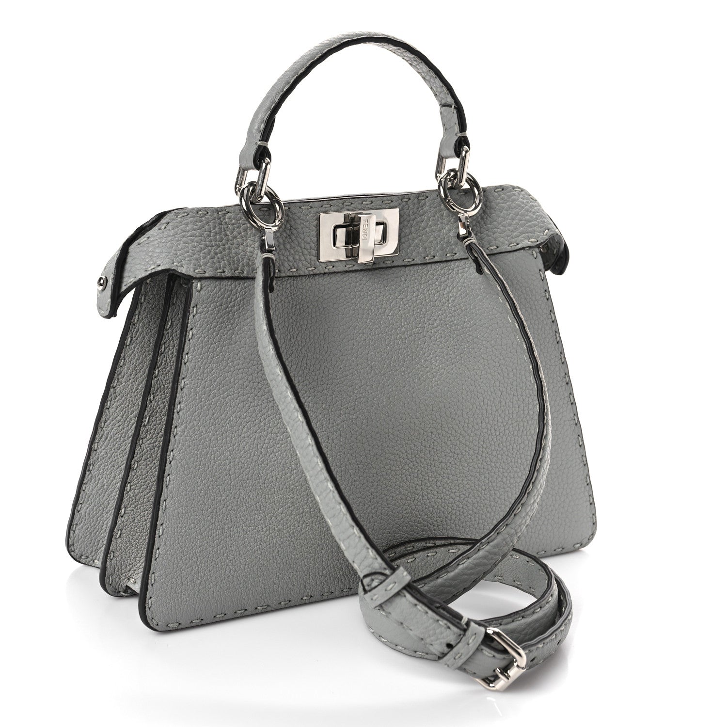 Fendi Cuoio Romano Selleria Bi-Color Small Peekaboo I SEE U Satchel Ghiaccio Asfalto 2 of 7