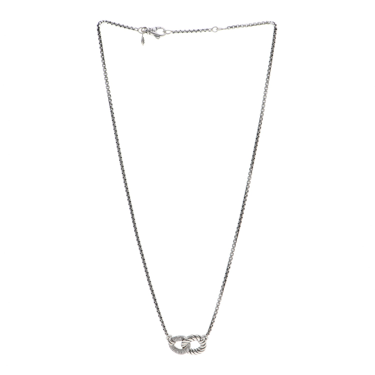 David Yurman Sterling Silver Diamond Belmont Curb Link Pendant Necklace 3 of 4