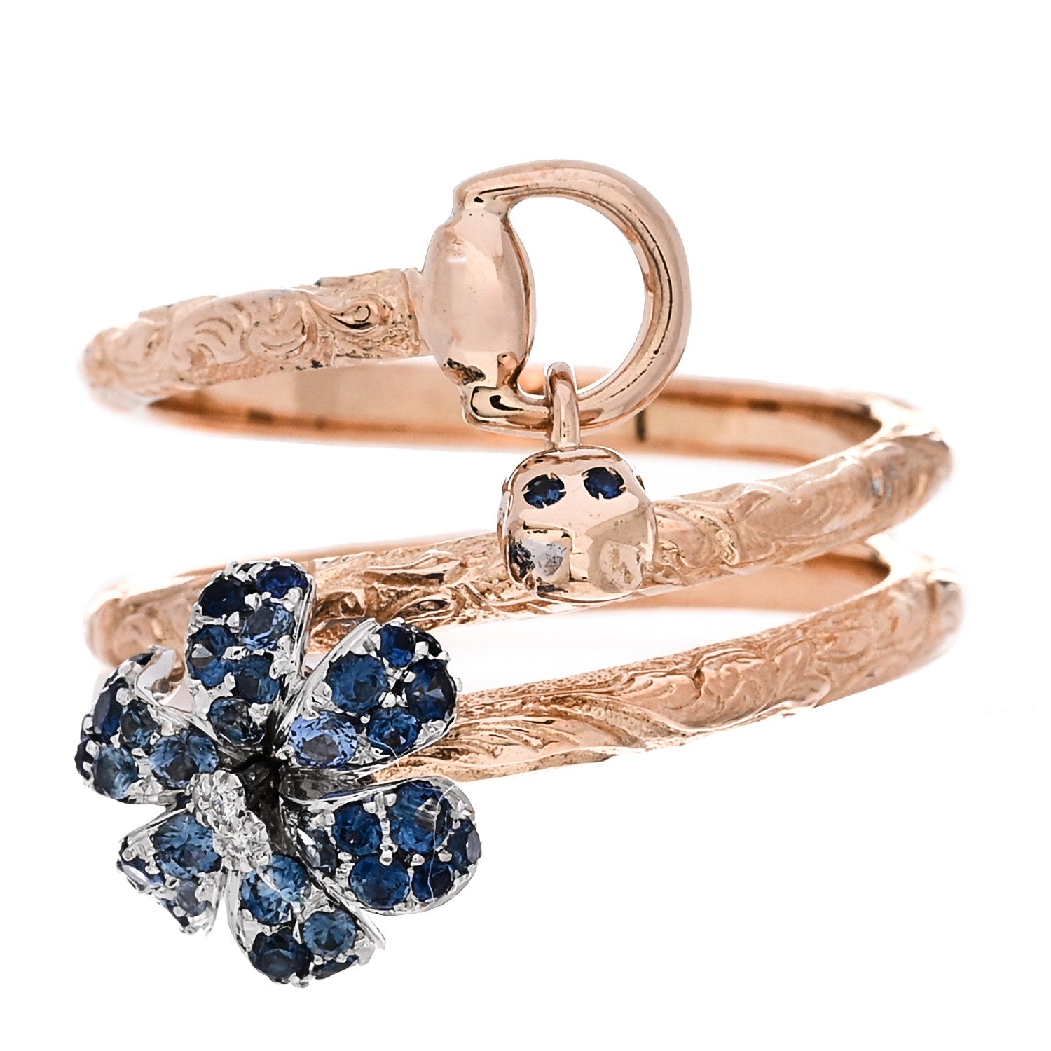 Gucci 18K Rose Gold Diamond Blue Sapphire Flora Wrap Ring 53 6.25 1 of 6
