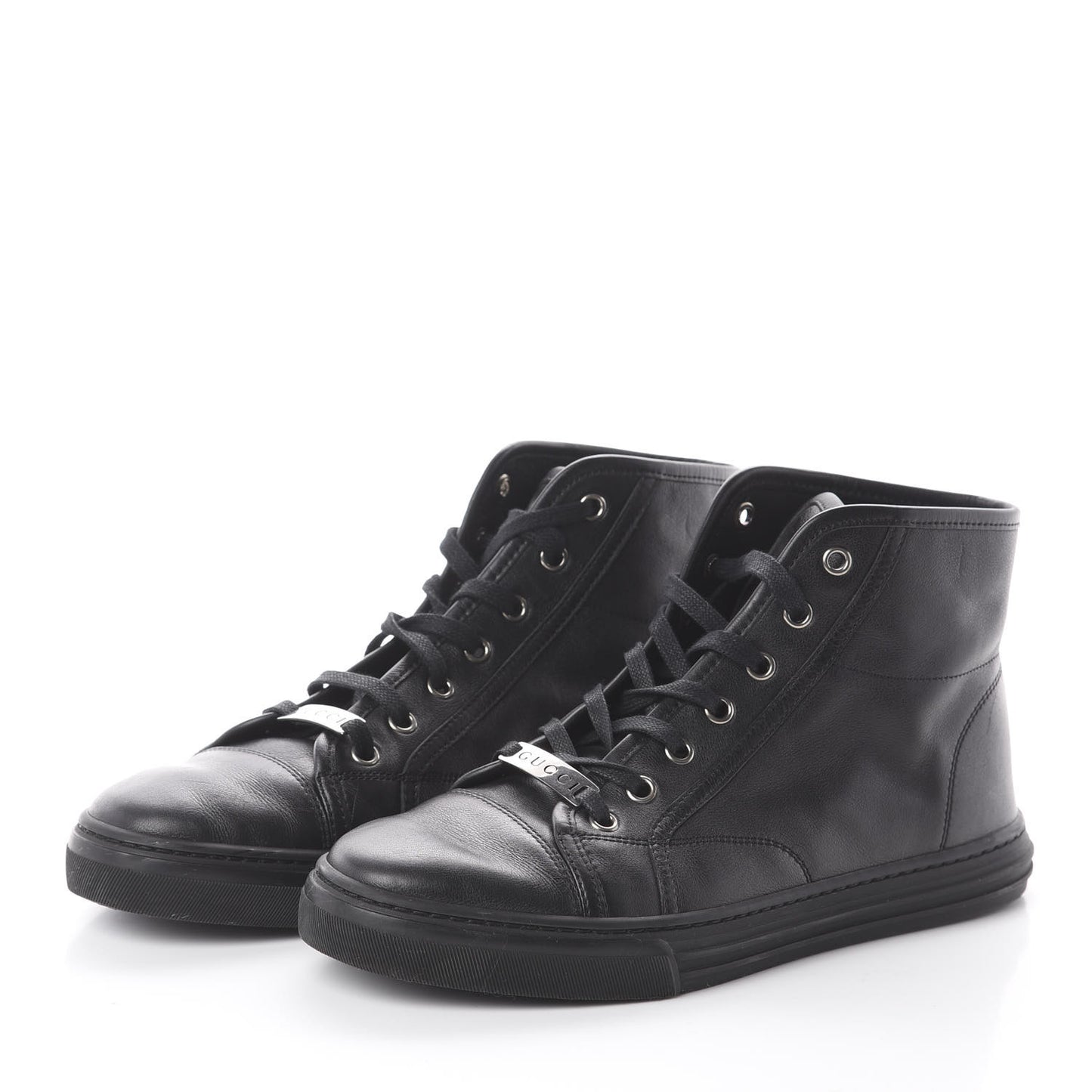Calfskin Womens High Top Sneakers 37.5 Black