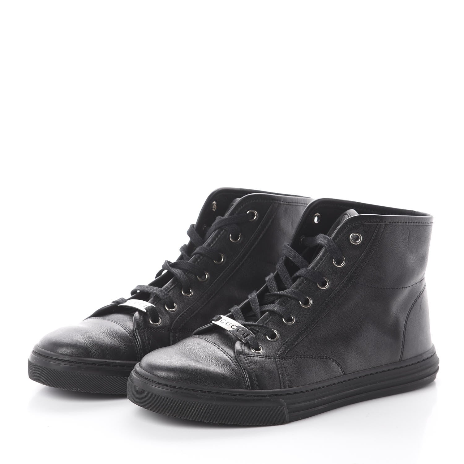 Gucci Calfskin Womens High Top Sneakers 37.5 Black 2 of 6