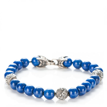 David Yurman Sterling Silver Lapis Lazuli 8mm Spiritual Beads Bracelet 1 of 5