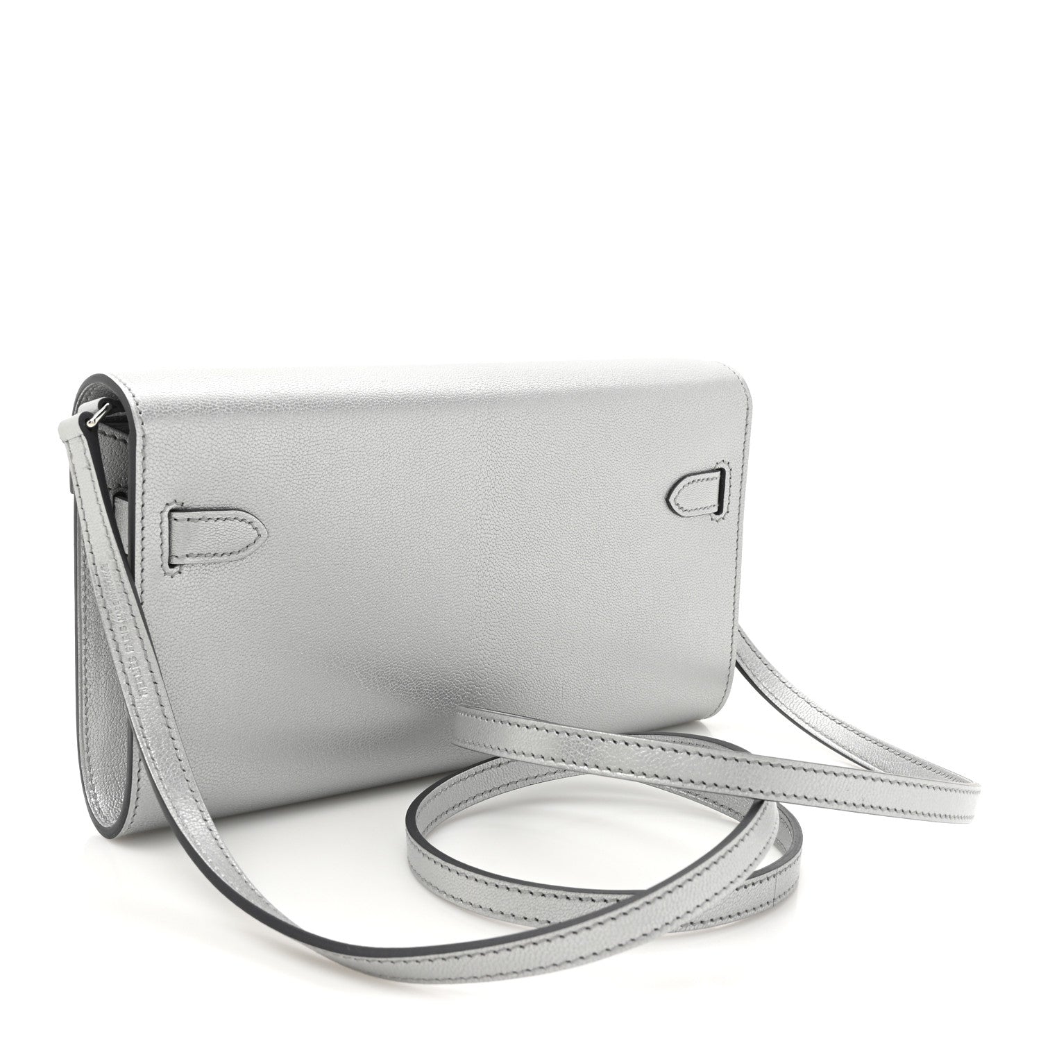 Hermes Metallic Chevre Chamkilight Kelly Wallet To Go Argent