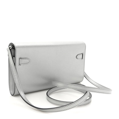 Hermes Metallic Chevre Chamkilight Kelly Wallet To Go Argent 3 of 11