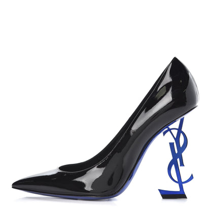 Saint Laurent Patent Opyum 100 Pumps 38 Black Blue Metal 1 of 10