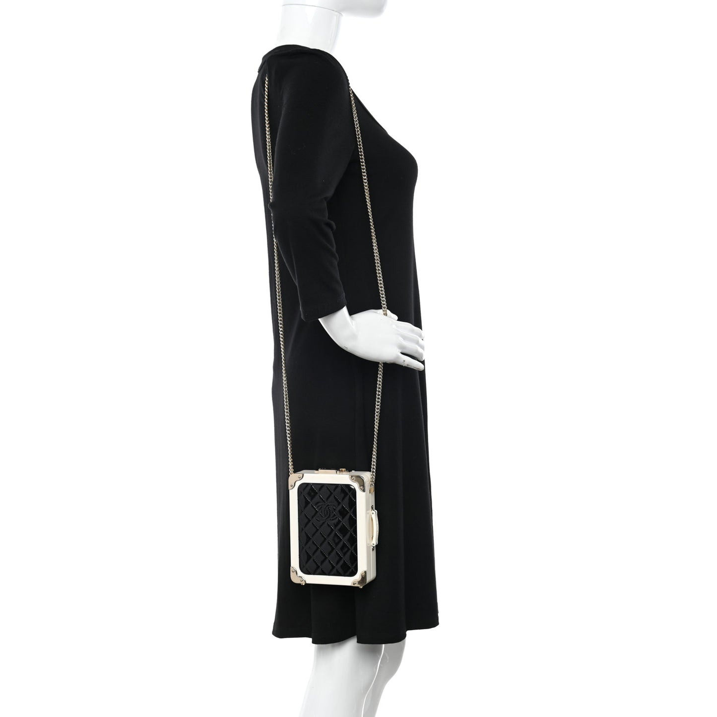Plexiglass Patent Evening In The Air Mini Trolley Minaudiere Clutch Black White