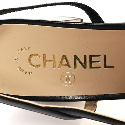 Chanel Goatskin Grosgrain Cap Toe CC Slingback Pumps 41 Black 9 of 9