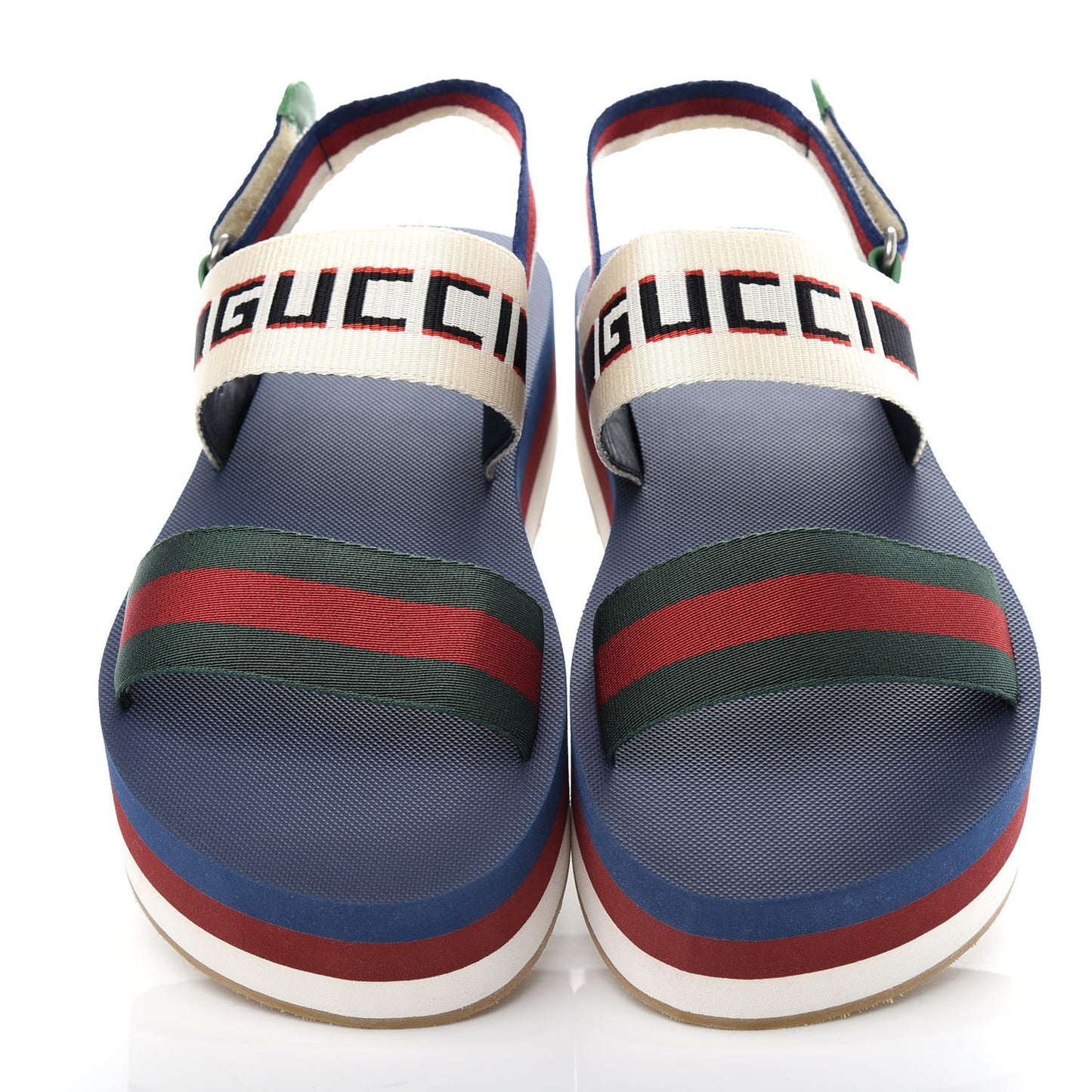 Canvas Logo Stripe Flatform Slingback Sandals 38 Green Red Blue
