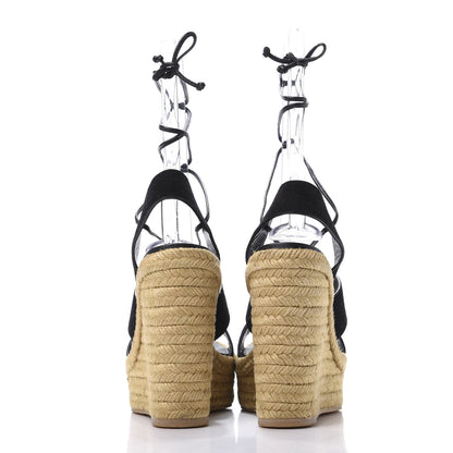 Saint Laurent Suede Espadrille Lace-Up Wedges 38 Black 5 of 8