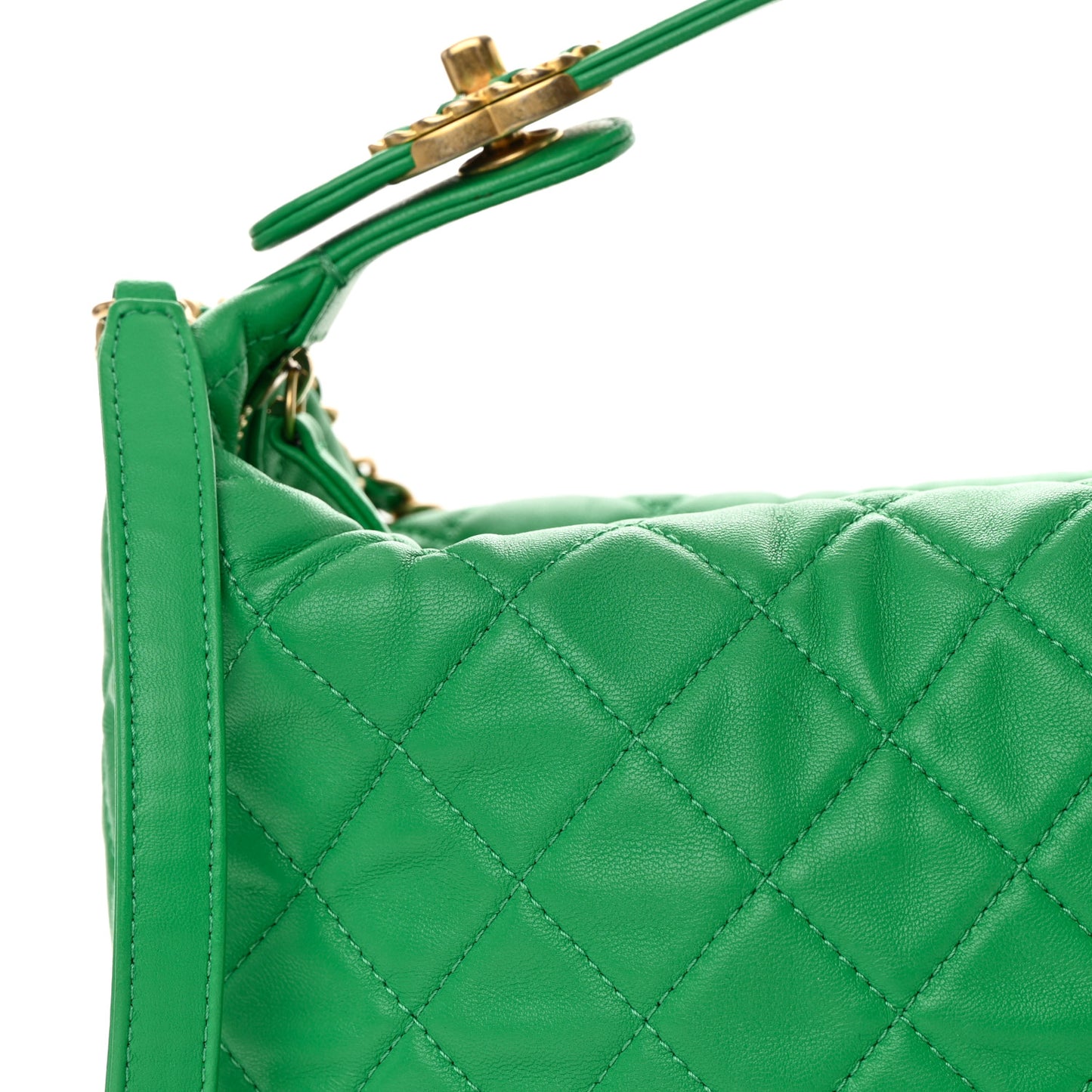 Lambskin Quilted Large Perfect Meeting Hobo Green
