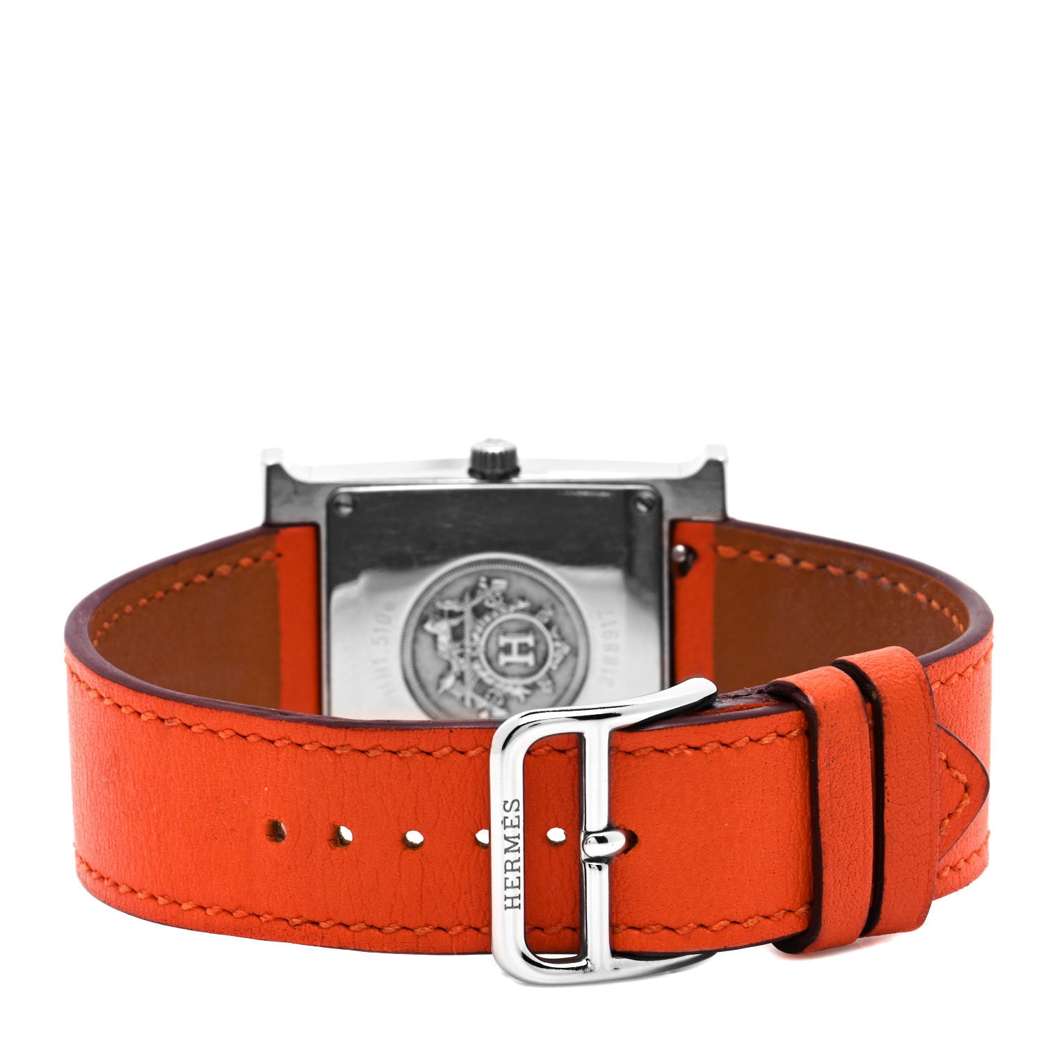 Hermes Stainless Steel Swift 26mm Heure H Hour Quartz Watch Orange 3 of 5