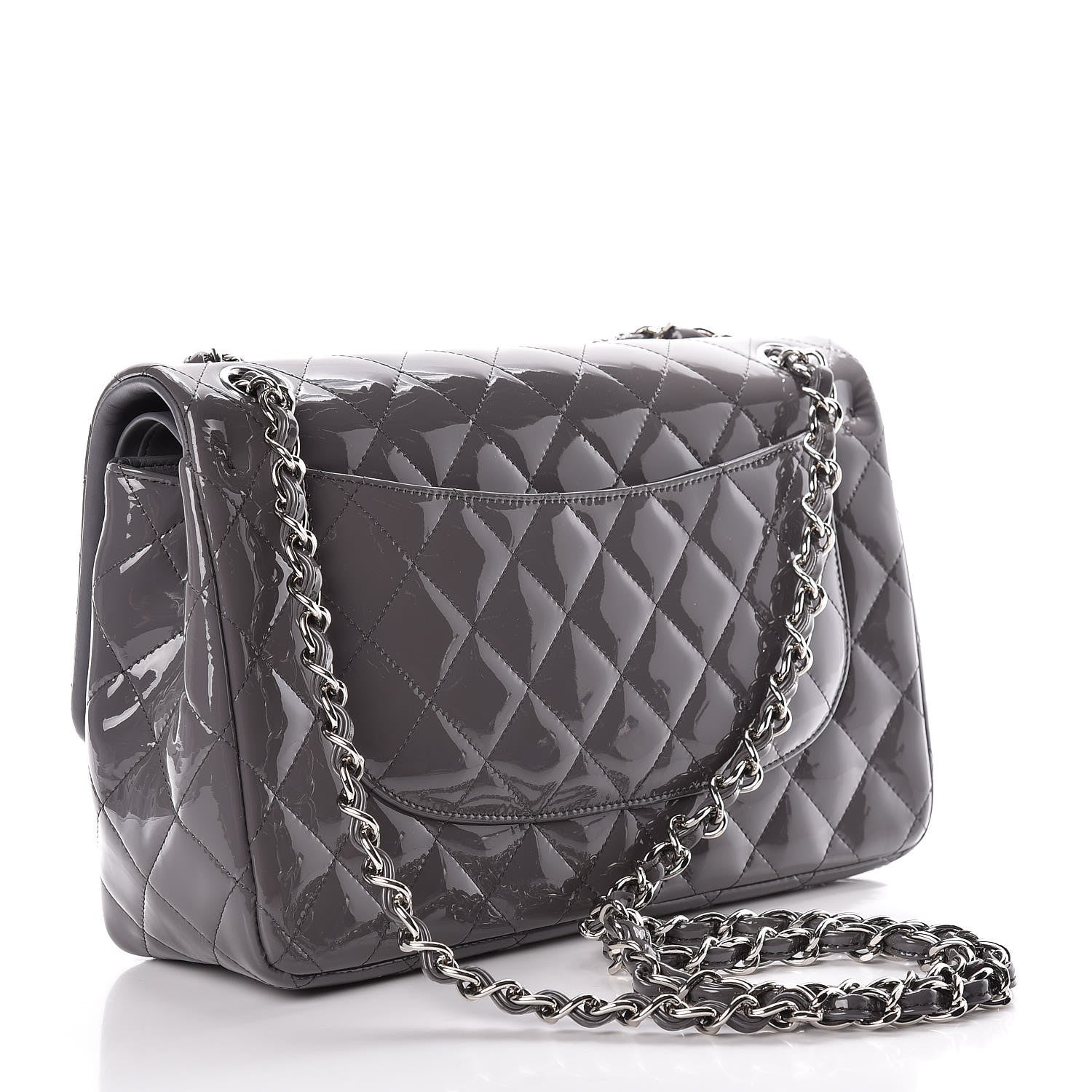 Chanel Patent Quilted Jumbo Double Flap Grey 3 of 11