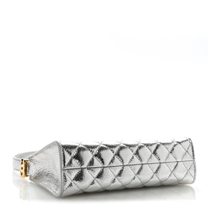 Chanel Metallic Crackled Calfskin Quilted Hobo Silver 4 of 10
