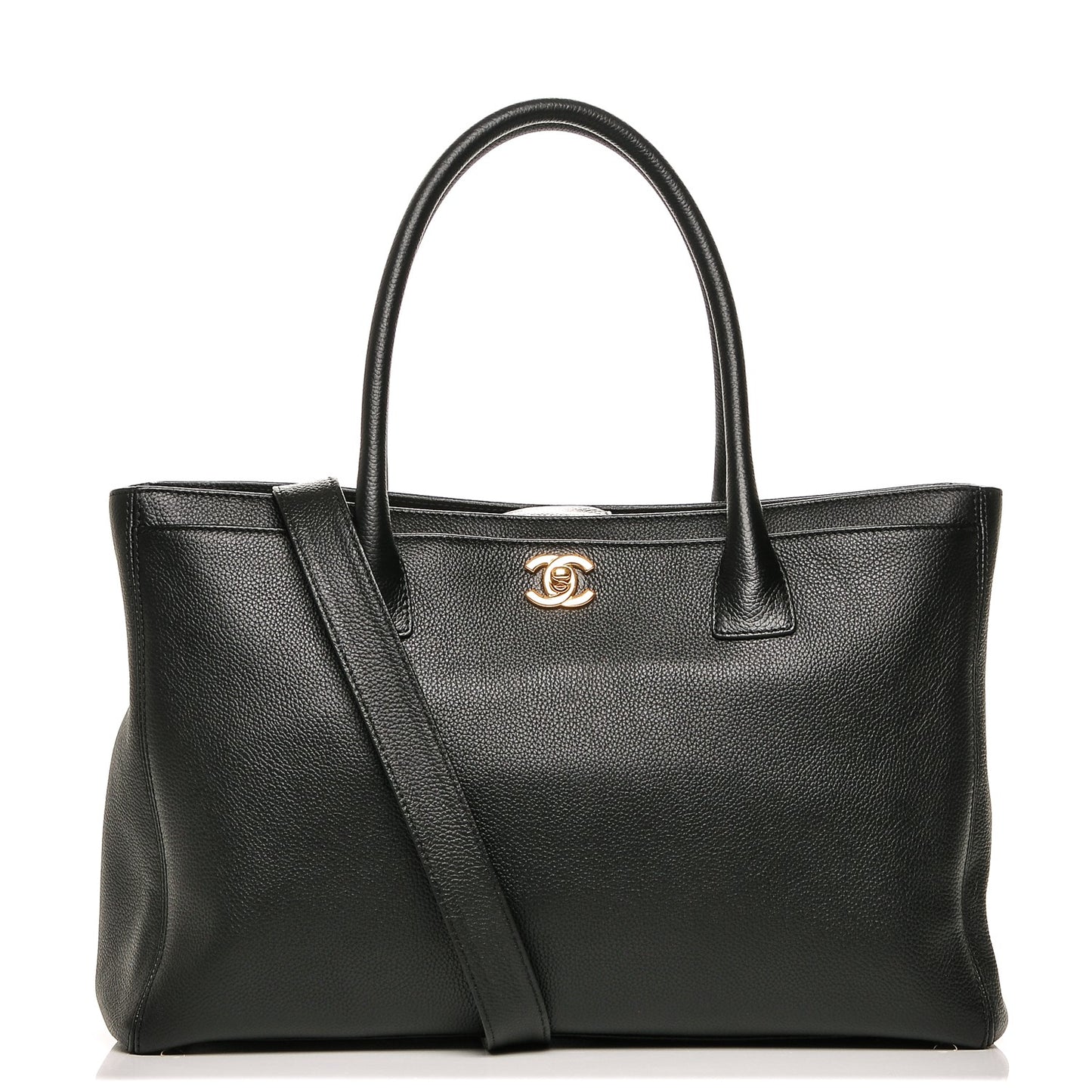 Calfskin Cerf Executive Shopper Tote Black
