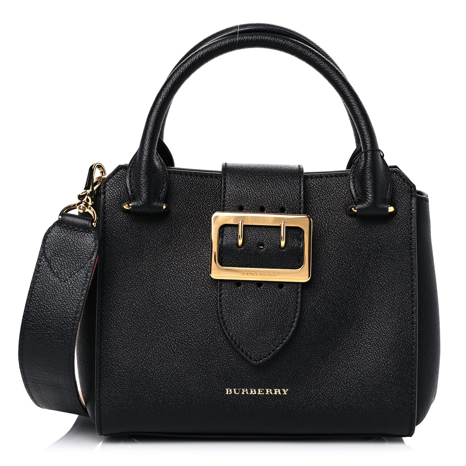 Burberry Soft Grain Calfskin Small Buckle Tote Black 1 of 8