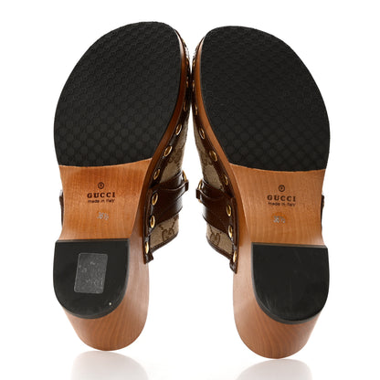 Gucci Monogram Goatskin Horsebit Clog Mules 36.5 Beige Ebony Brown Sugar 5 of 9