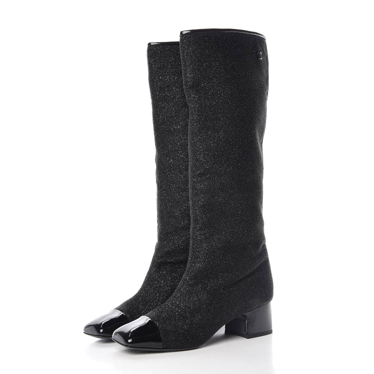 Glitter Patent Cap Toe High Boots 38.5 Black