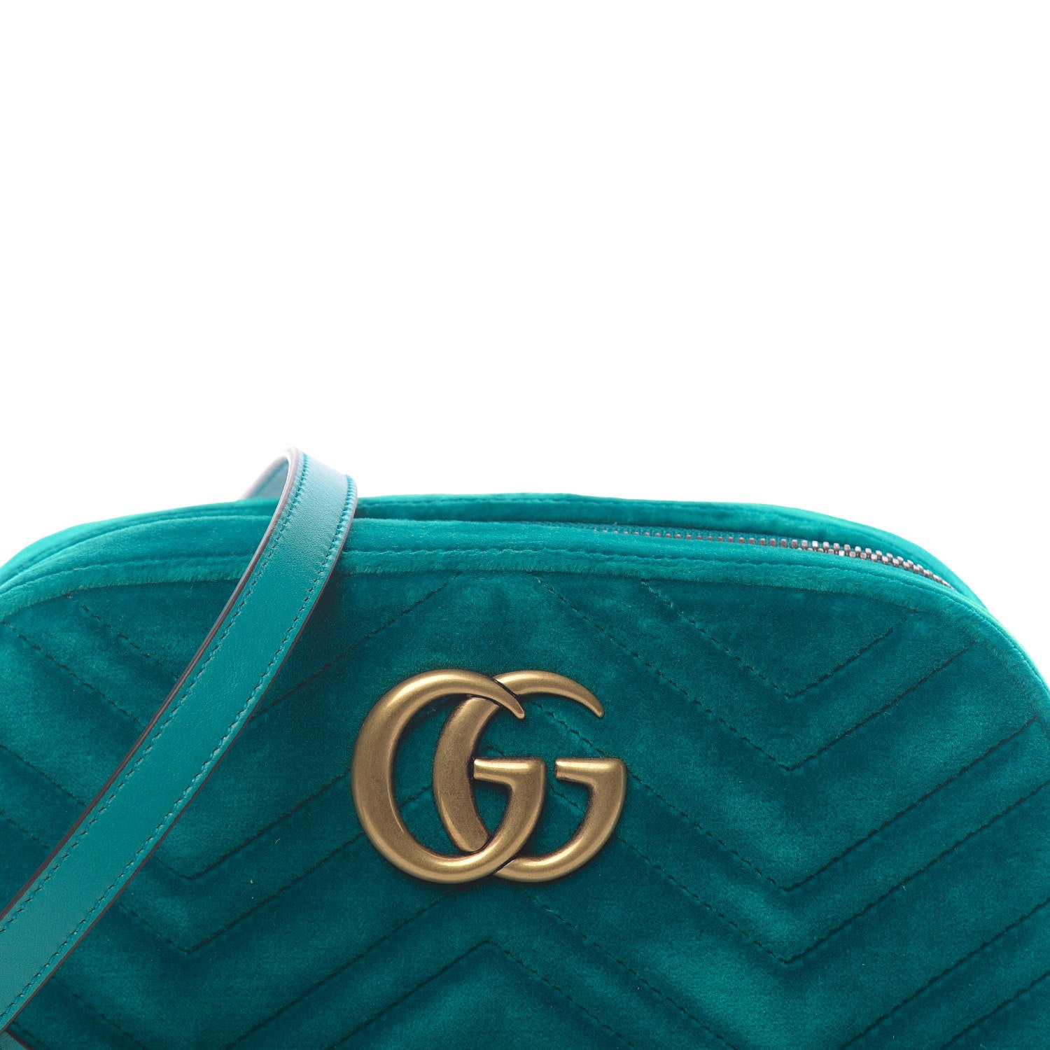 Gucci Velvet Matelasse Small GG Marmont Chain Shoulder Bag Pavone Cyan 10 of 10