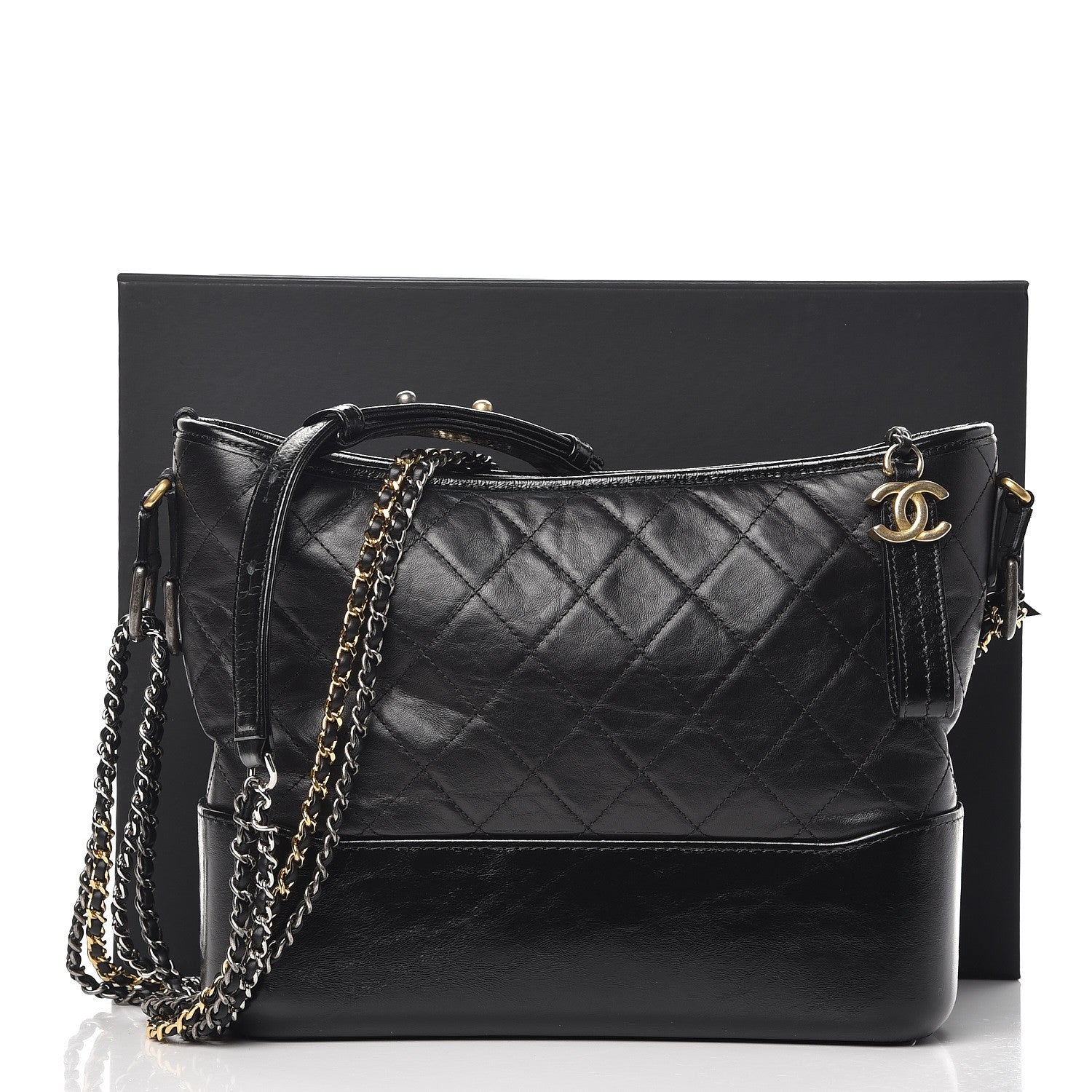 Chanel Aged Calfskin Quilted Medium Gabrielle Hobo Black 11 of 11