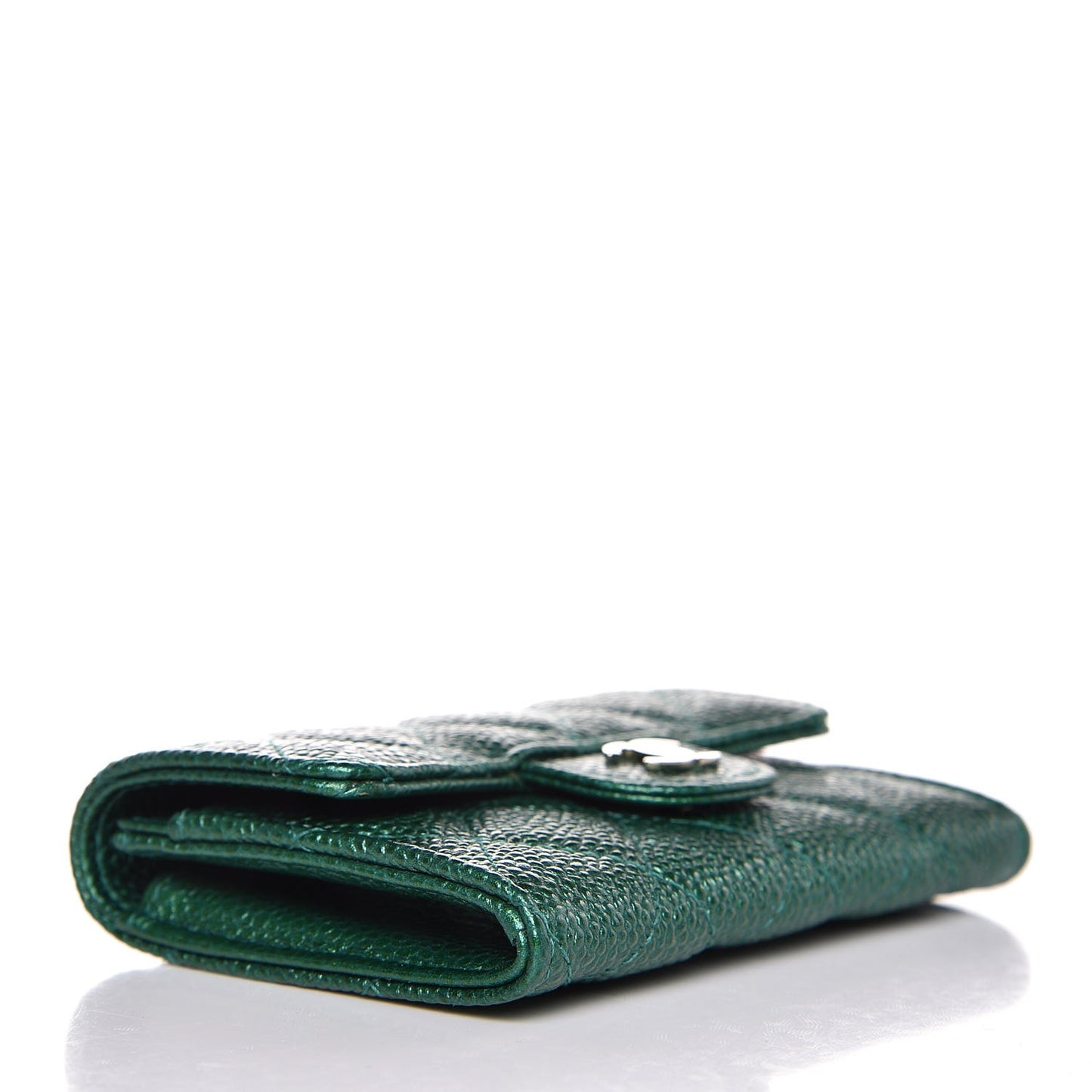 Metallic Caviar Quilted Card Holder Green