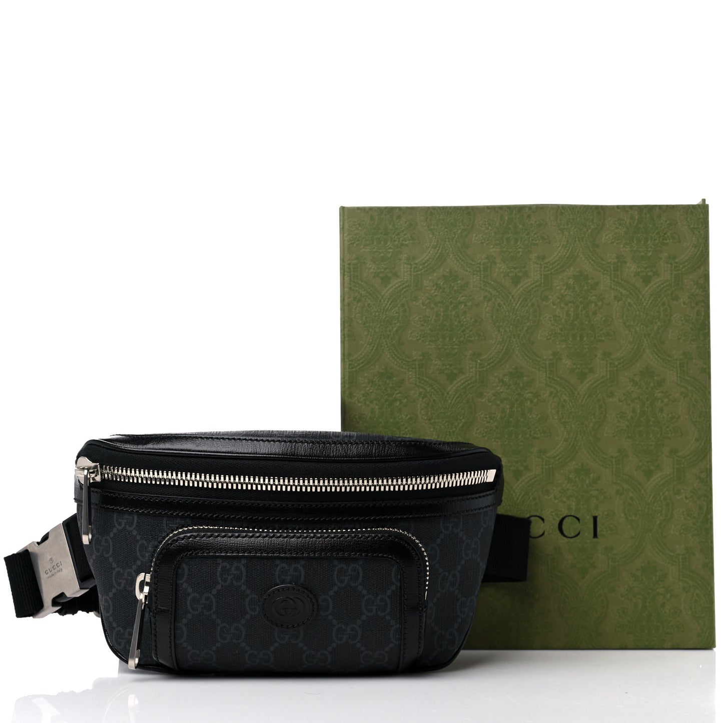 GG Supreme Monogram Textured Calfskin Retro Interlocking G Belt Bag Black