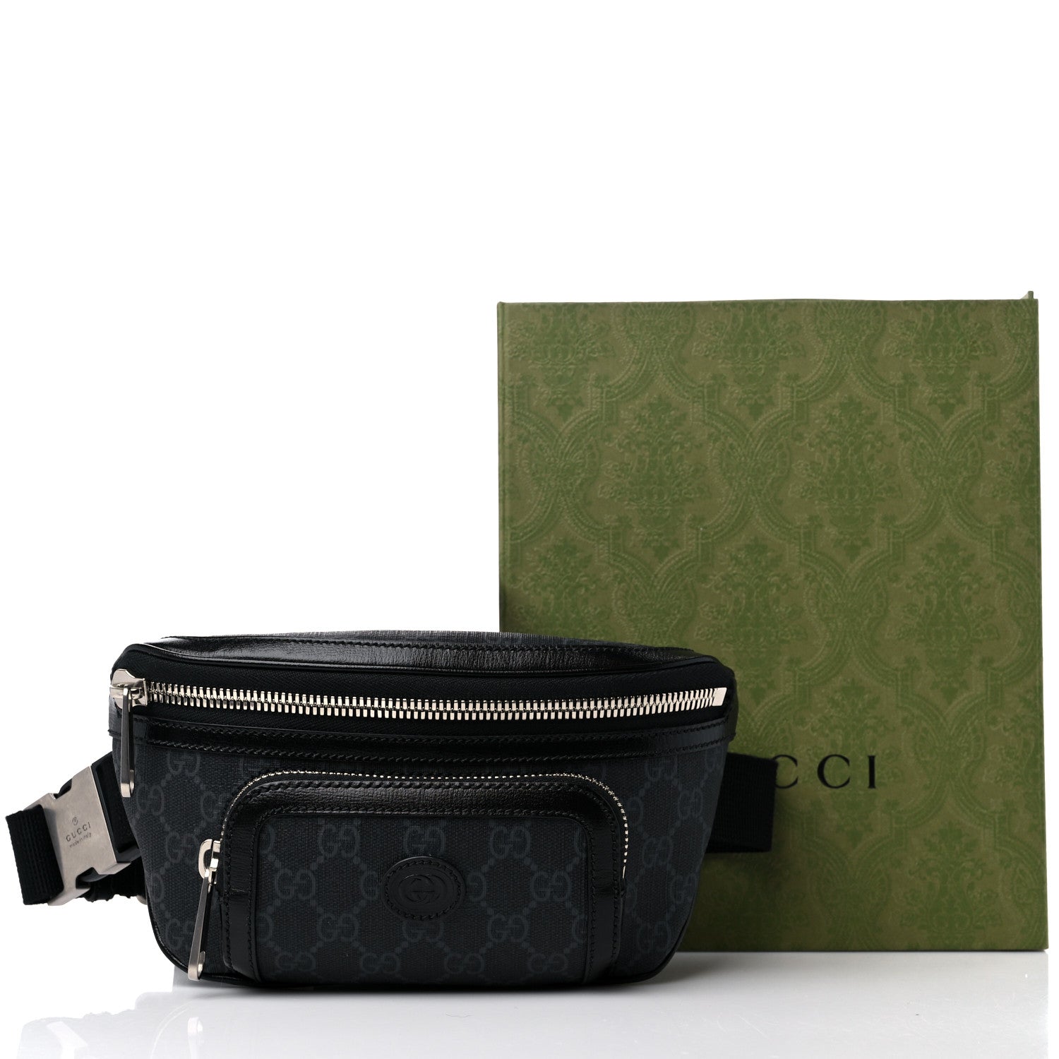 Gucci GG Supreme Monogram Textured Calfskin Retro Interlocking G Belt Bag Black 9 of 9