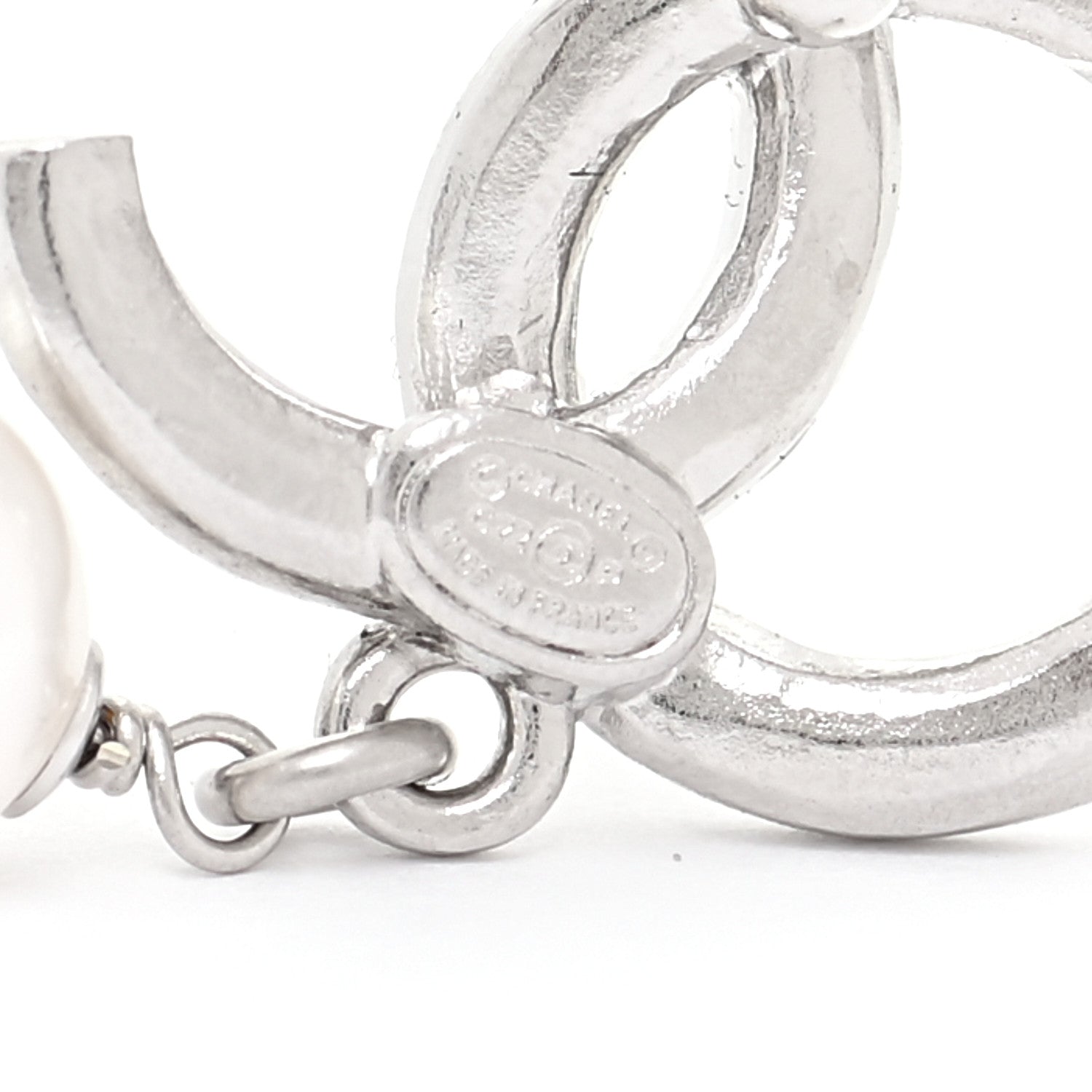 Chanel Crystal Baguette Pearl CC Drop Earrings Silver 4 of 5