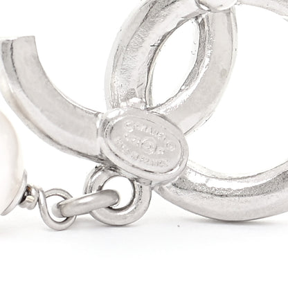 Chanel Crystal Baguette Pearl CC Drop Earrings Silver 4 of 5