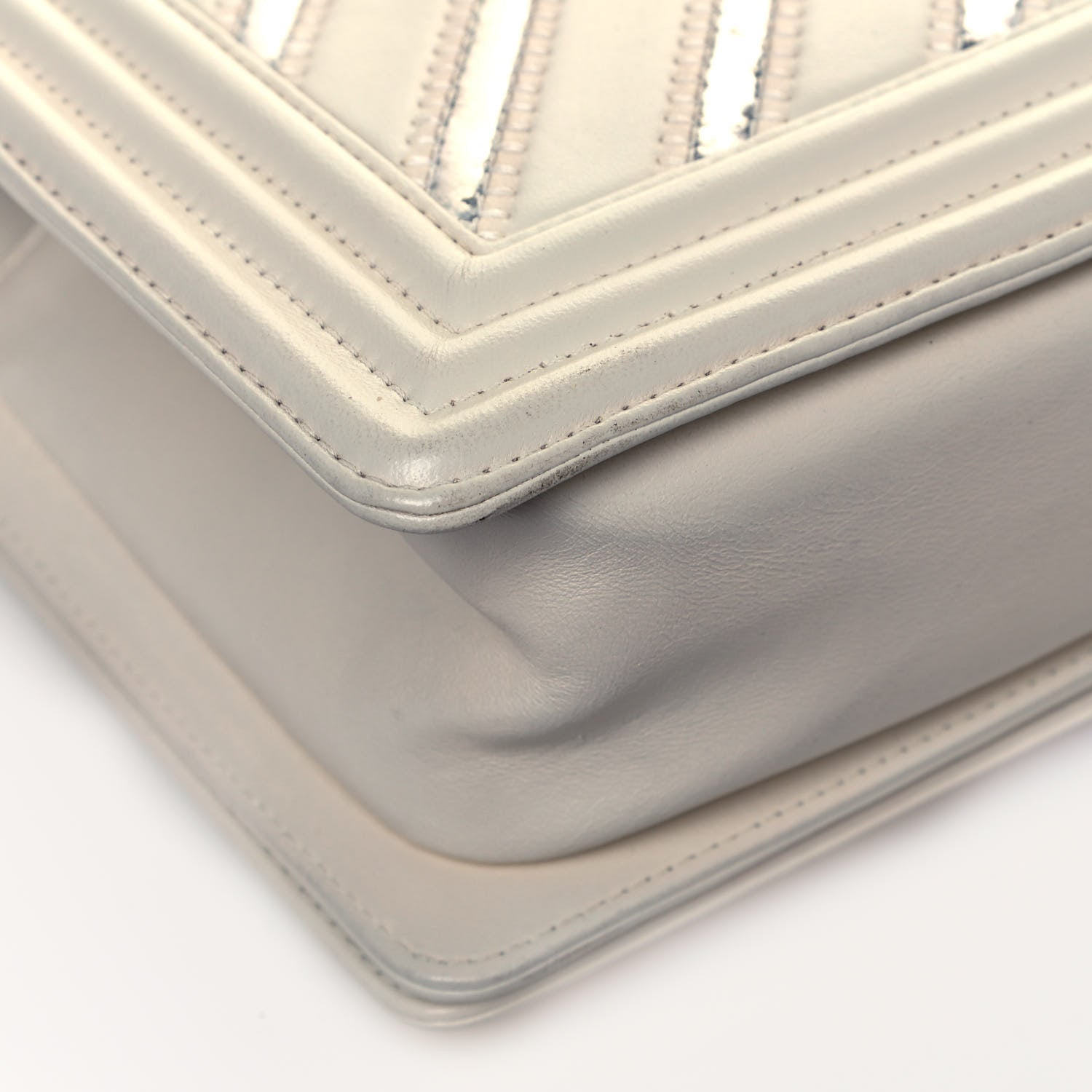 Chanel Lambskin Iridescent PVC Chevron Quilted Medium Boy Flap White Silver 11 of 15