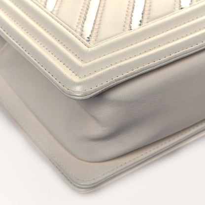 Chanel Lambskin Iridescent PVC Chevron Quilted Medium Boy Flap White Silver 11 of 15