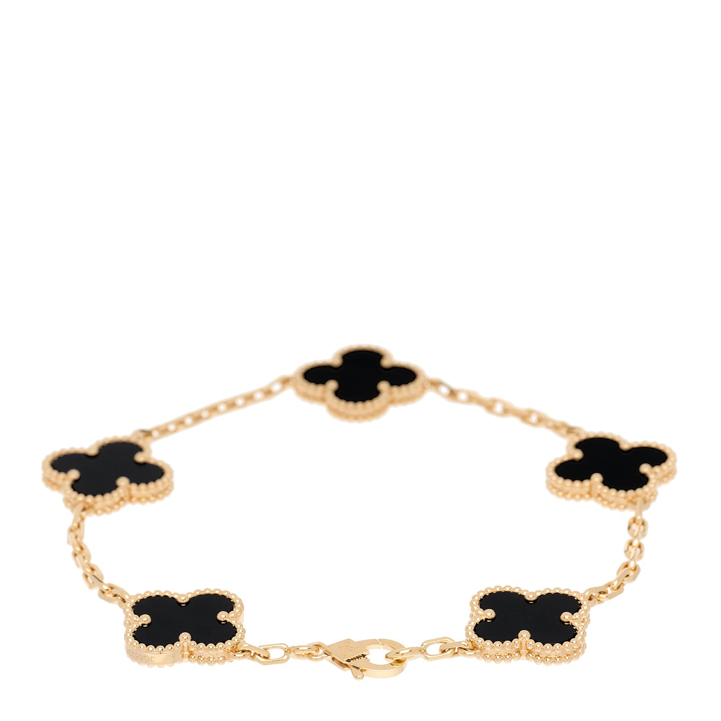 18K Yellow Gold Black Onyx 5 Motifs Vintage Alhambra Bracelet