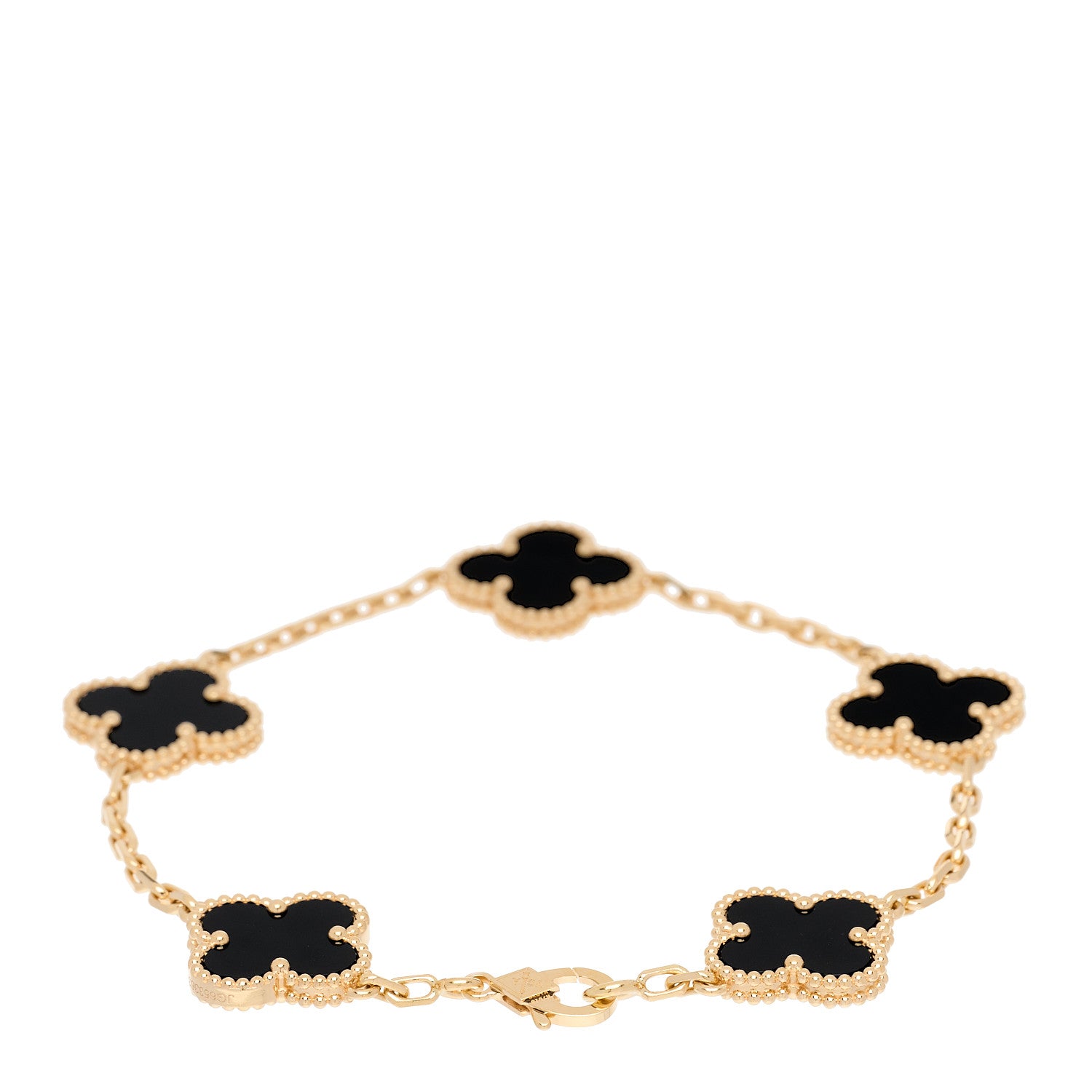 Van Cleef & Arpels 18K Yellow Gold Black Onyx 5 Motifs Vintage Alhambra Bracelet 3 of 6