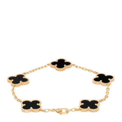 Van Cleef & Arpels 18K Yellow Gold Black Onyx 5 Motifs Vintage Alhambra Bracelet 3 of 6