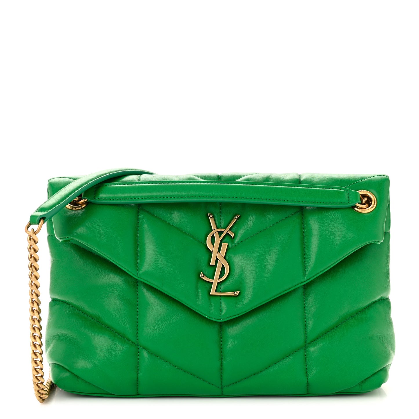 Lambskin Quilted Small Loulou Puffer Monogram Chain Satchel New Vert