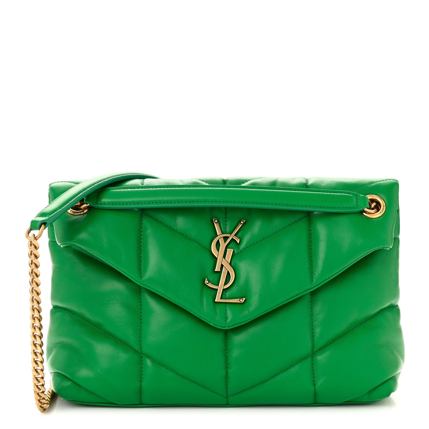 Saint Laurent Lambskin Quilted Small Loulou Puffer Monogram Chain Satchel New Vert 1 of 11