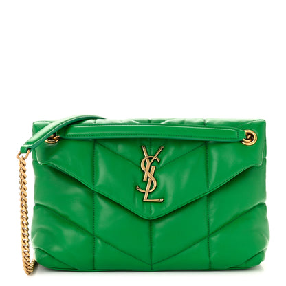 Saint Laurent Lambskin Quilted Small Loulou Puffer Monogram Chain Satchel New Vert 1 of 11