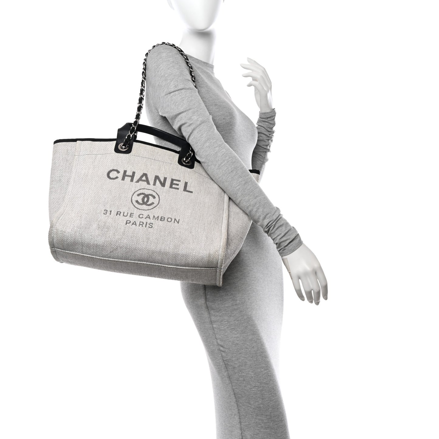 Woven Straw Raffia Medium Deauville Tote Grey