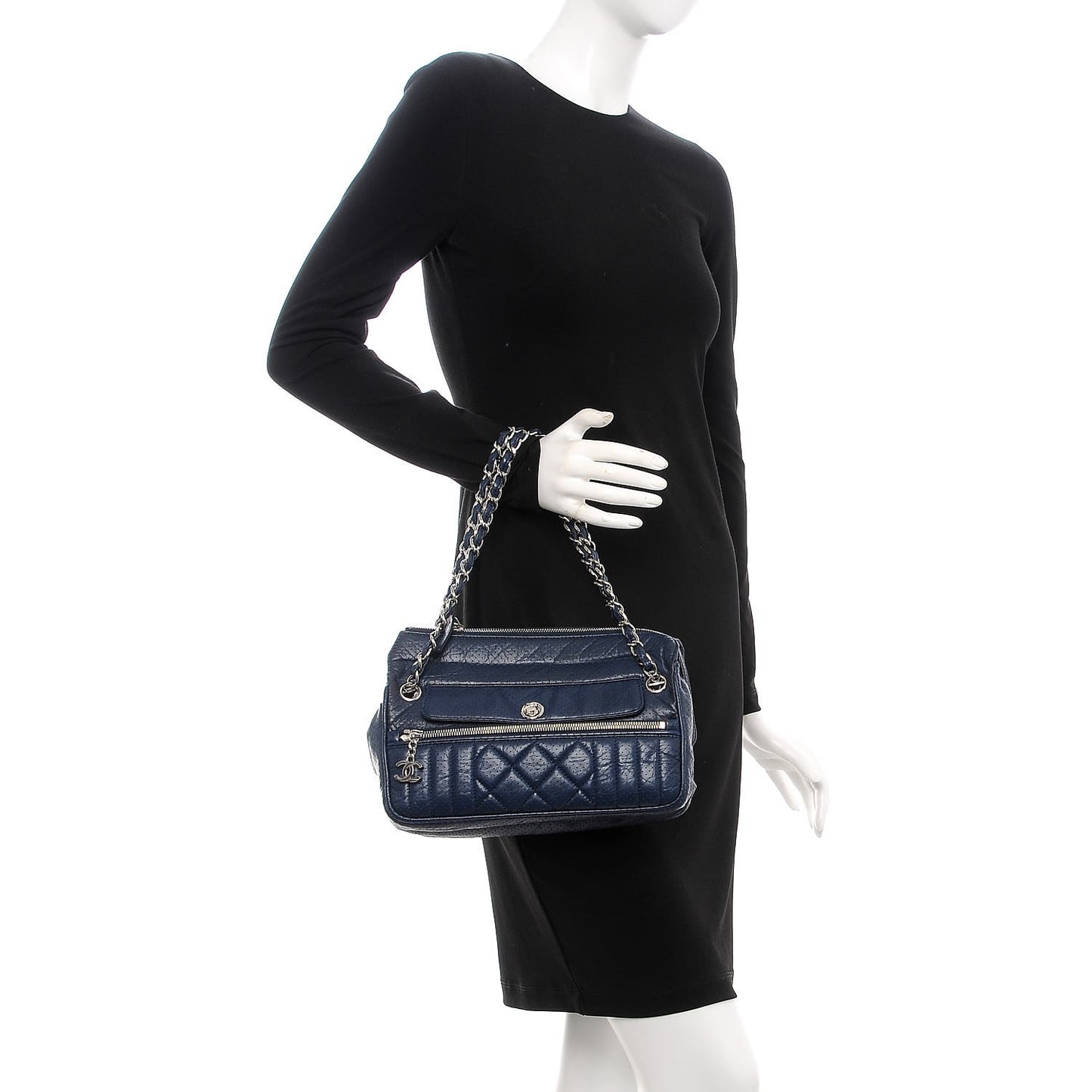 Calfskin Perforated 50's Satchel Marine Fonce