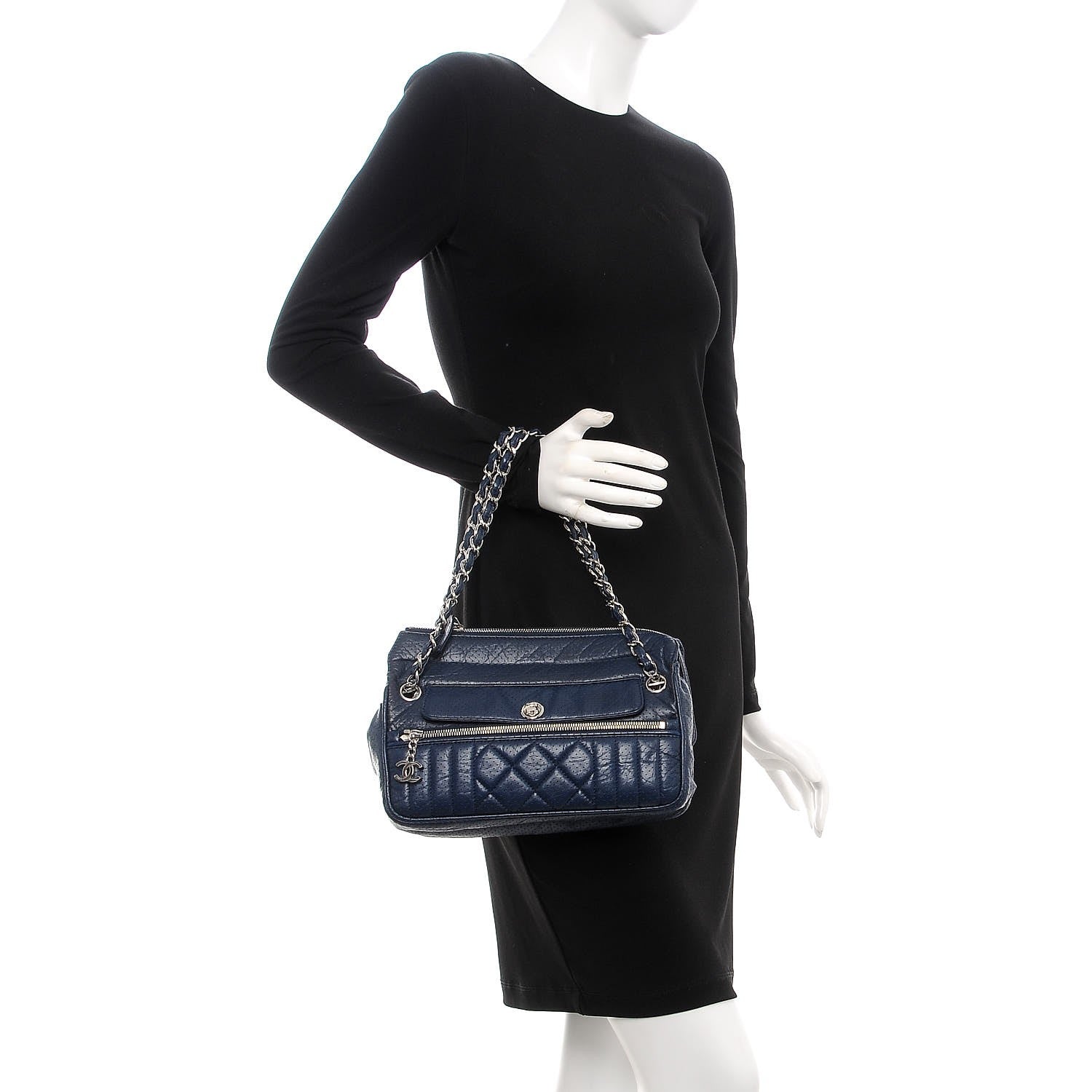 Chanel Calfskin Perforated 50's Satchel Marine Fonce 2 of 10