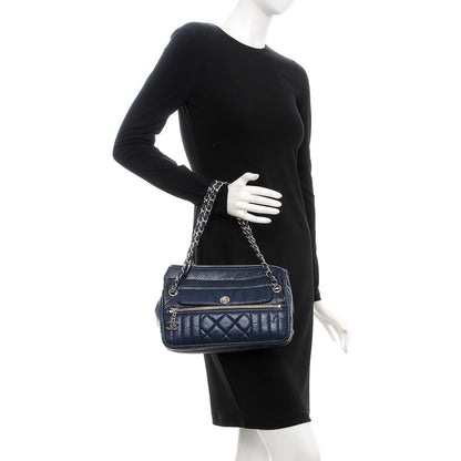 Chanel Calfskin Perforated 50's Satchel Marine Fonce 2 of 10