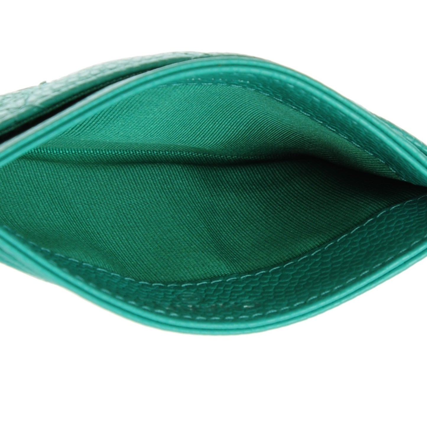 Iridescent Caviar Quilted Simply CC Card Holder Green