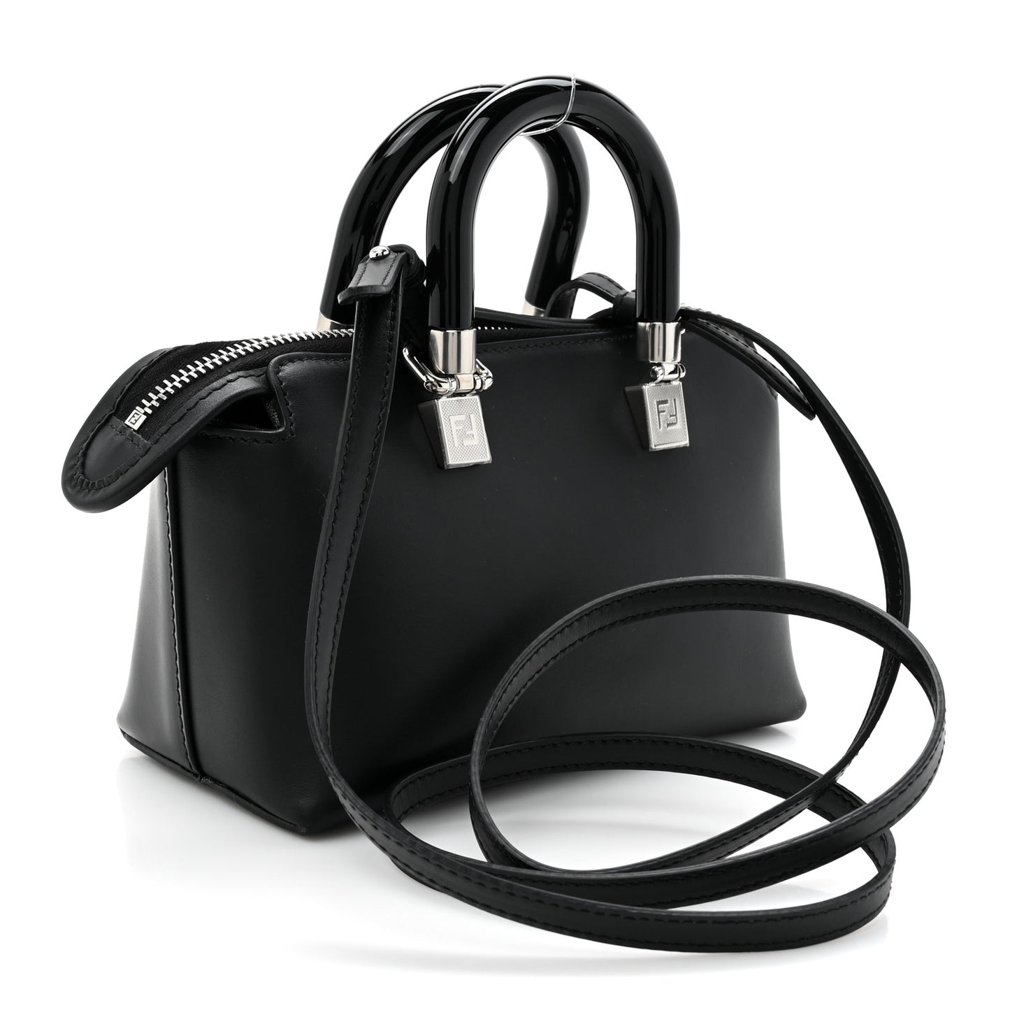 Vitello King Plexiglass Logo Embossed Mini By The Way Top Handle Boston Bag Black White